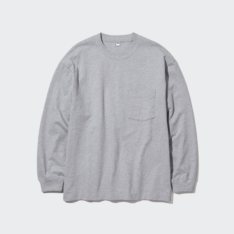 T Shirts Uniqlo Washed Cotton Crew Neck Long-sleeve Homme Grise | 5708686