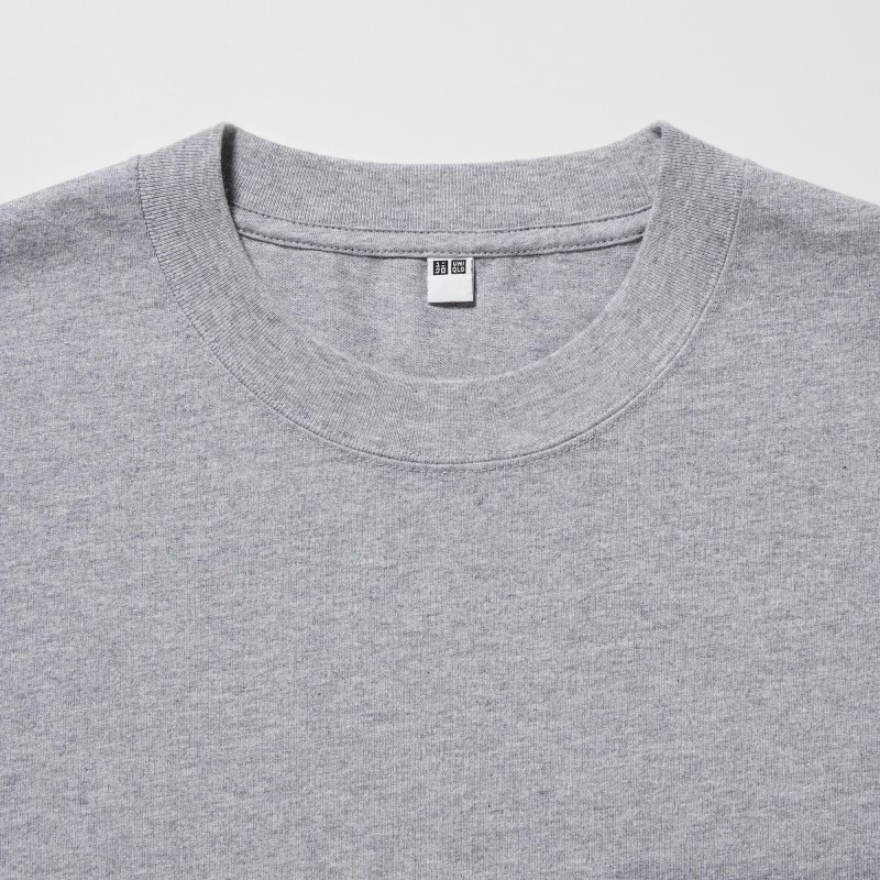 T Shirts Uniqlo Washed Cotton Crew Neck Long-sleeve Homme Grise | 5708686