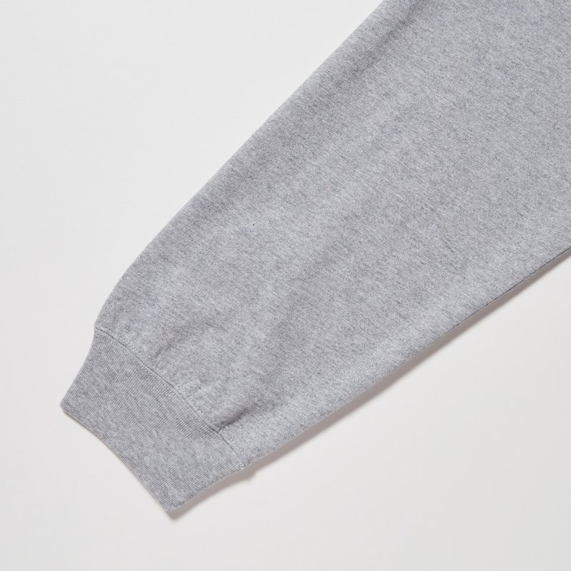 T Shirts Uniqlo Washed Cotton Crew Neck Long-sleeve Homme Grise | 5708686