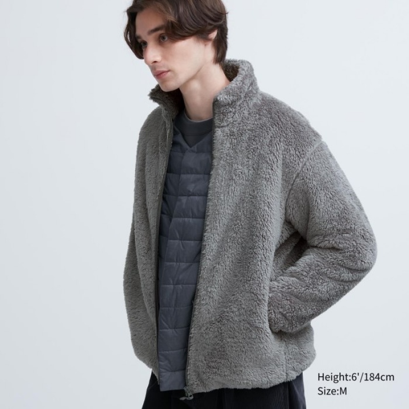 Toison Uniqlo Fluffy Yarn Full-Zip Femme Grise | 9312719