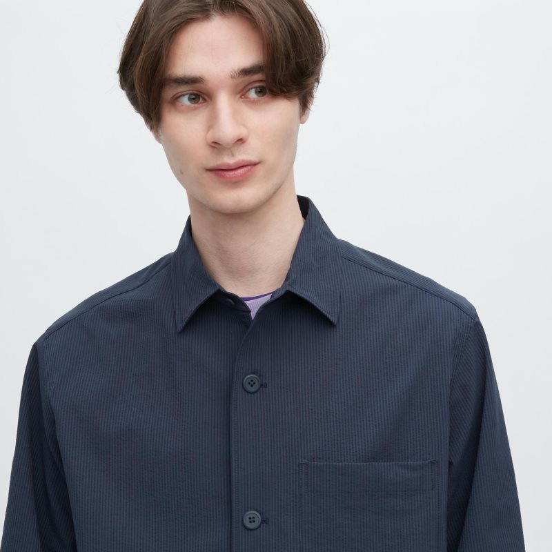 Vestes Uniqlo Airsense Shirt SeersuckerUltra Light Shirt Homme Bleu | 5138320