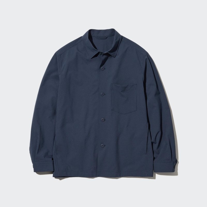 Vestes Uniqlo Airsense Shirt SeersuckerUltra Light Shirt Homme Bleu | 5138320