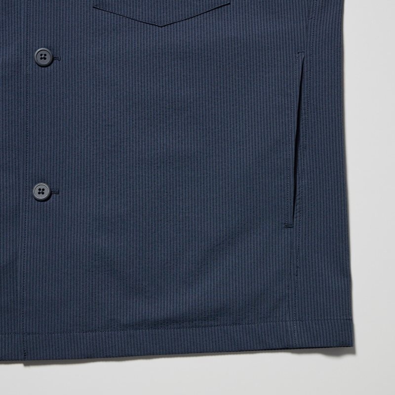 Vestes Uniqlo Airsense Shirt SeersuckerUltra Light Shirt Homme Bleu | 5138320