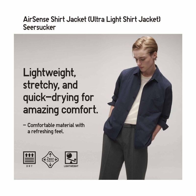 Vestes Uniqlo Airsense Shirt SeersuckerUltra Light Shirt Homme Bleu | 5138320