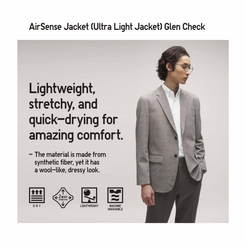 Vestes Uniqlo Airsense Wool Like Glen Check Ultra Light Homme Grise | 3738501