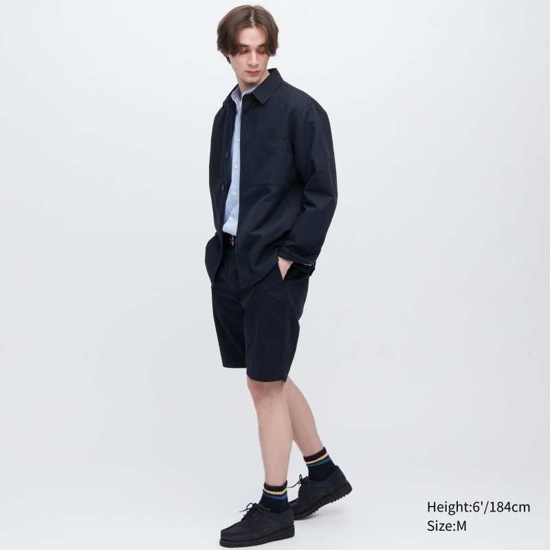 Vestes Uniqlo Cotton Linen Over Shirt Homme Bleu Marine | 1981160