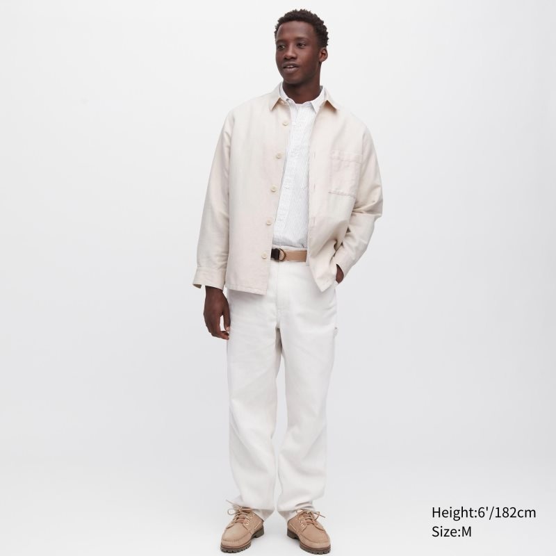 Vestes Uniqlo Cotton Linen Over Shirt Homme Beige | 3918569