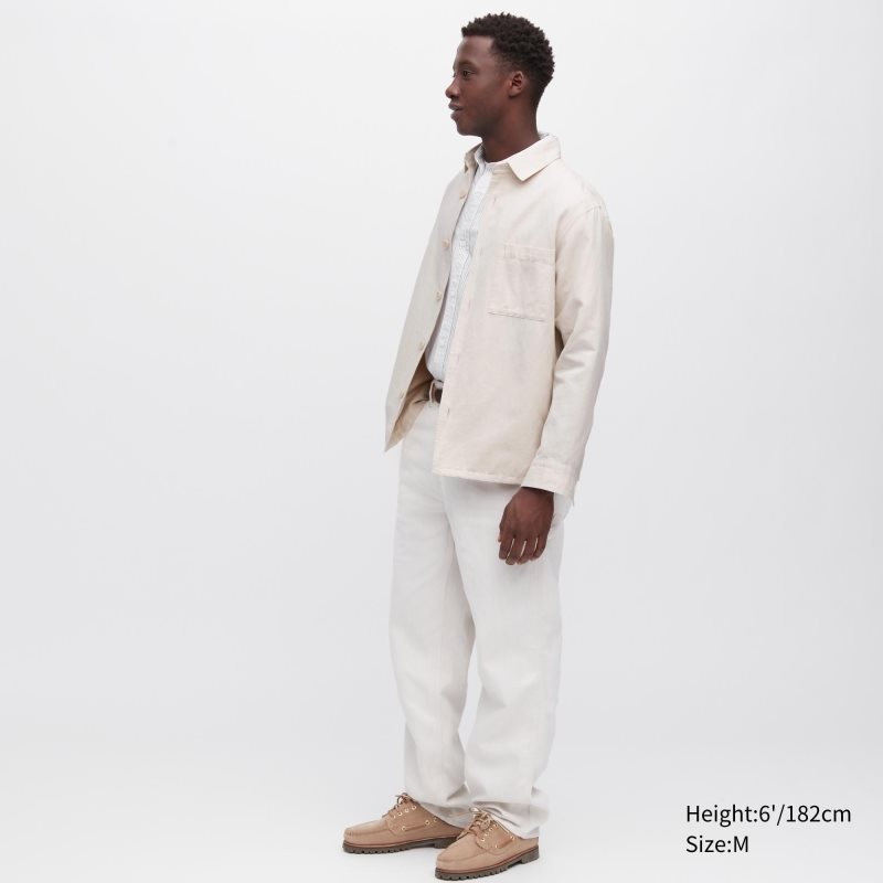 Vestes Uniqlo Cotton Linen Over Shirt Homme Beige | 3918569
