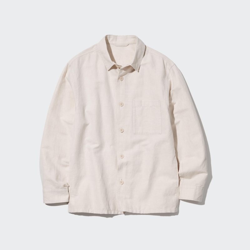 Vestes Uniqlo Cotton Linen Over Shirt Homme Beige | 3918569