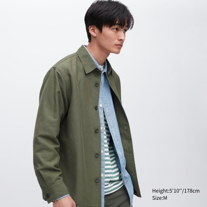 Vestes Uniqlo Cotton Linen Over Shirt Homme Vert Olive | 3937712