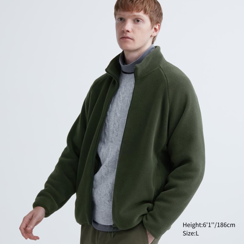 Vestes Uniqlo Fleece Long-sleeve Full-zip Homme Vert Olive | 8067956