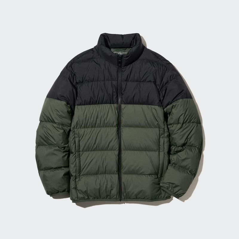 Vestes Uniqlo Ultra Light Down 3d Cut Wide Quilt Color Block Homme Vert Olive | 3983159
