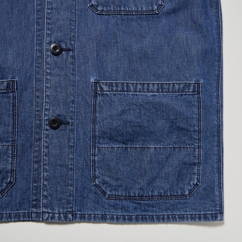 Vestes Uniqlo Utility Denim Cotton Linen Homme Bleu | 1670338