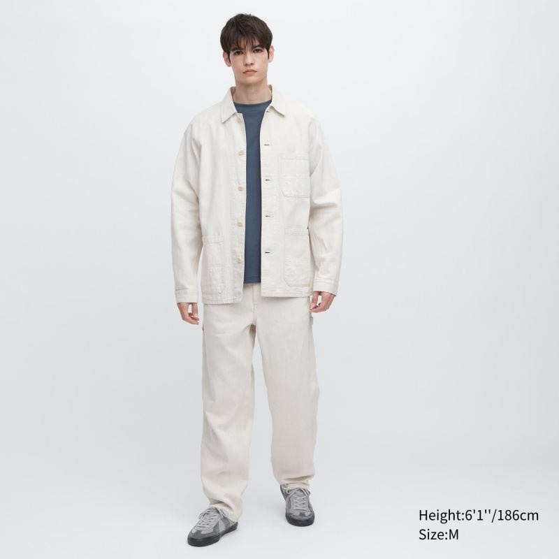 Vestes Uniqlo Utility Denim Cotton Linen Homme Blanche | 7879904