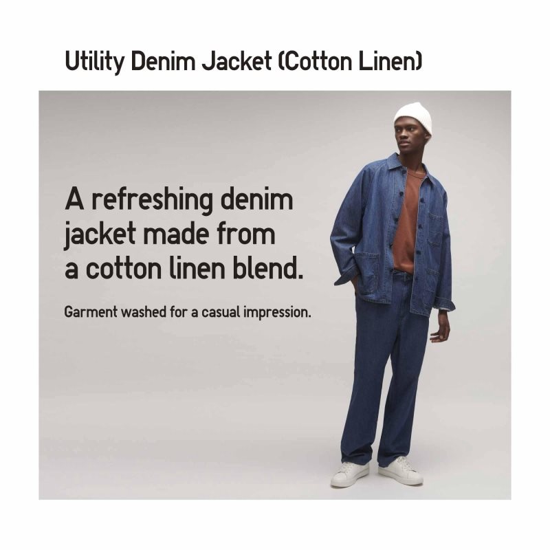 Vestes Uniqlo Utility Denim Cotton Linen Homme Blanche | 7879904