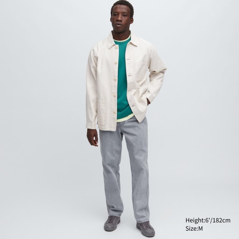 Vestes Uniqlo Utility Denim Cotton Linen Homme Blanche | 7879904